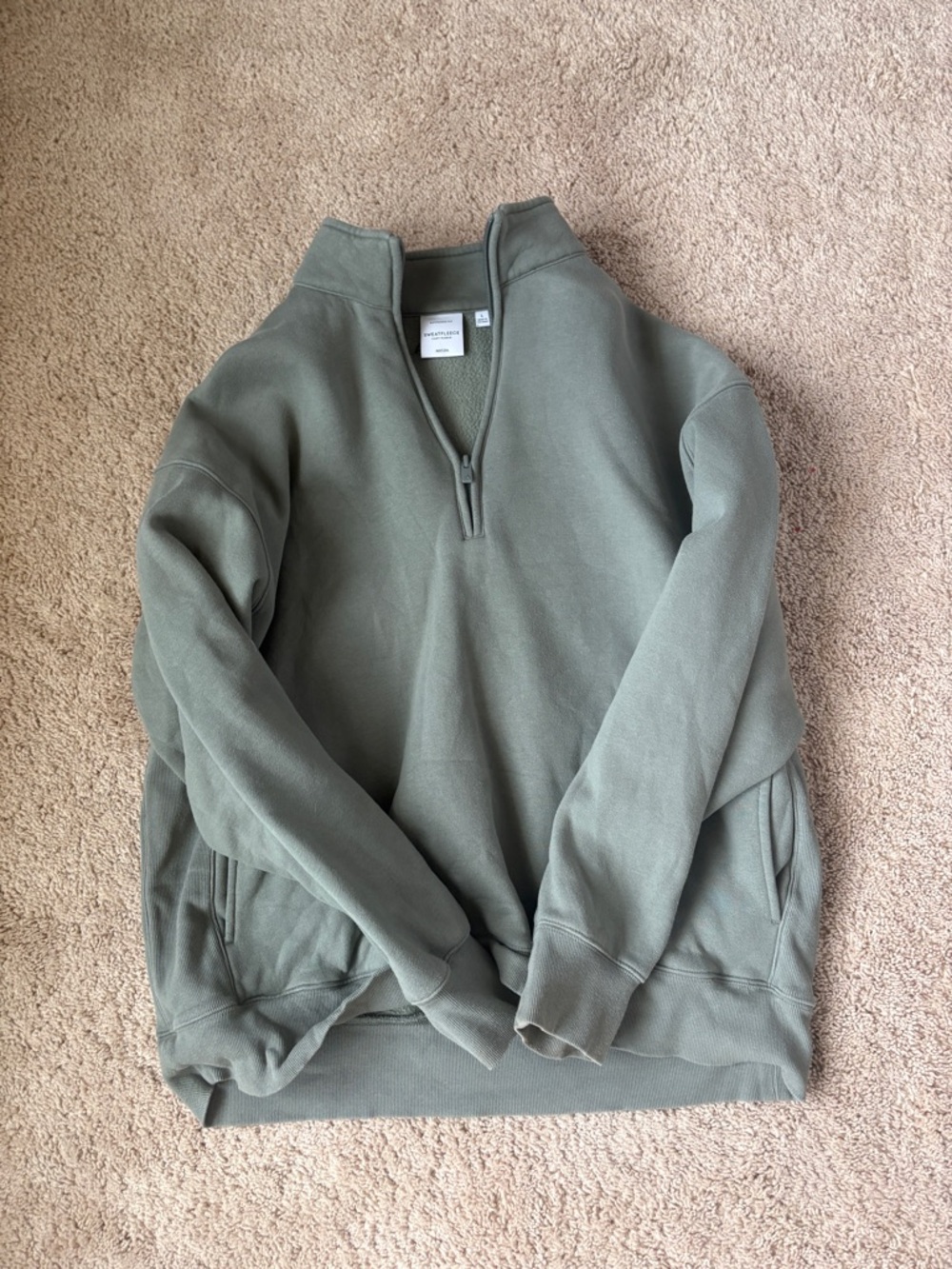 Aritzia Boyfriend Fit Quarter Zip Hoodie - dark sage